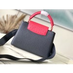 LOUIS VUITTON N83103 Black Red Ostrich Pattern Small Capsines Handbag