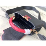 𝐋𝐎𝐔𝐈𝐒𝐕𝐔𝐈𝐓𝐓𝐎𝐍 N83103 Black and Red Ostrich Pattern Mini Capsines Handbag