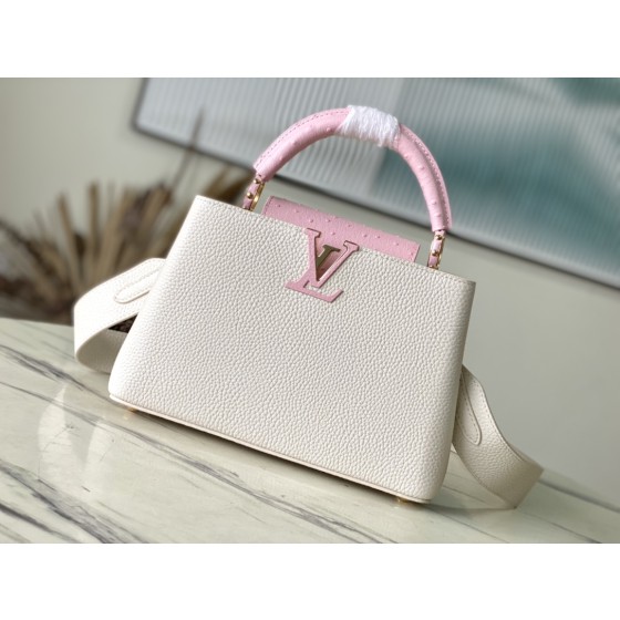 LOUIS VUITTON Milk Shake White Mix Powder Ostrich Pattern Small Capsines Handbag