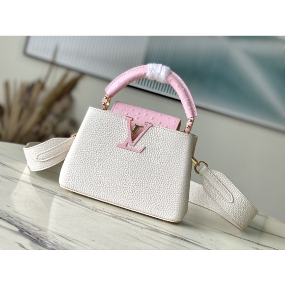 𝐋𝐎𝐔𝐈𝐒𝐕𝐔𝐈𝐓𝐓𝐎𝐍 N83103 Milk Shake White Powder Ostrich Pattern Mini Capsines Handbag