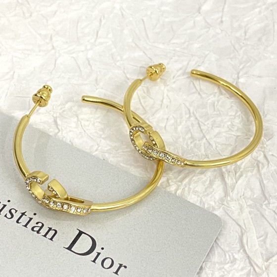 Dior Bend C Double CD Rhinestone Earrings