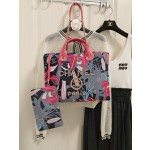 CHANEL 23a Advanced Handicraft Shop Carmine Print Beach Bag