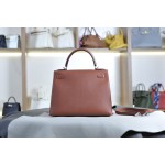 Kelly 28 brick red silver buckle French sheepskin