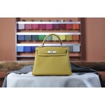 Kelly 28 Inseam Amber Yellow Silver Buckle TOGO Leather