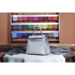 Kelly25 Milkshake White with Pitch Gray Gold Buckle Epsom Leather