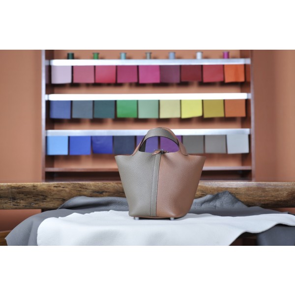 picotin18 elephant gray and golden brown silver buckle TC leather