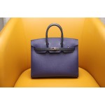 Birkin25 outer seam gemstone blue with midnight blue EPSOM silver buckle