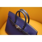 Birkin25 outer seam gemstone blue with midnight blue EPSOM silver buckle