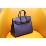 Birkin25 outer seam gemstone blue with midnight blue EPSOM silver buckle
