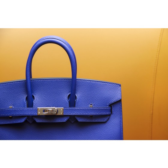 Birkin25 outer seam French blue EPSOM leather silver buckle