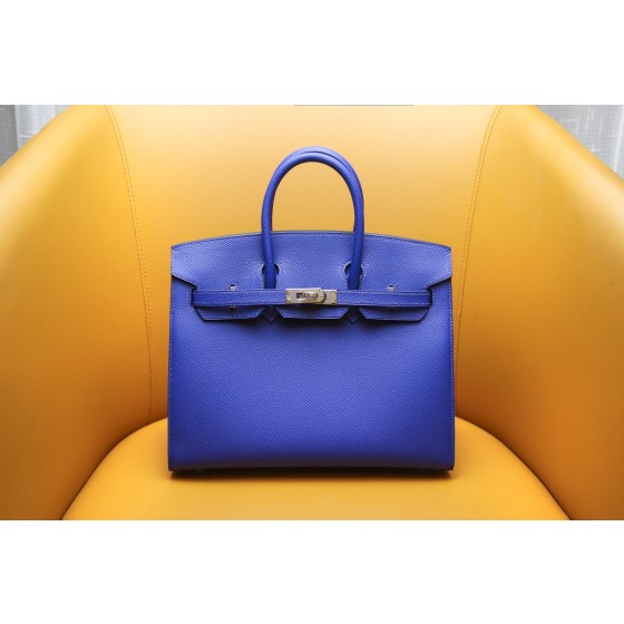 Birkin25 outer seam French blue EPSOM leather silver buckle