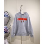 Loewe Grey Red Embroidered Cotton Hoodie