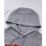 Loewe Grey Red Embroidered Cotton Hoodie