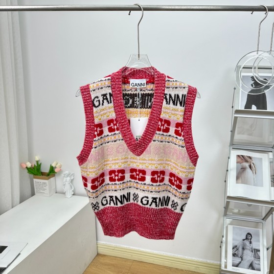 GANNI Jacquard Pattern Academy Style Knitted Vest