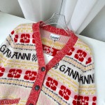 GANNI jacquard pattern college style knit cardigan