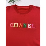 Chanel Small Fragrant Embroidered Colorful Character Logo Round Neck Sweater