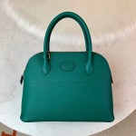 Bolide 27cm Imported original Epsom leather half hand waxed stitching peacock green silver buckle