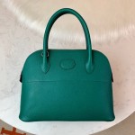 Bolide 27cm Imported original Epsom leather half hand waxed stitching peacock green silver buckle