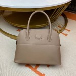 Bolide 27cm Imported original Epsom leather Half hand waxed stitching Elephant gray Silver buckle