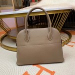 Bolide 27cm Imported original Epsom leather Half hand waxed stitching Elephant gray Silver buckle