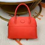 Bolide 27cm Imported original Epsom leather Semi-hand waxed stitching Large red silver buckle