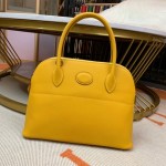 Bolide 27cm Imported original Epsom leather Semi hand waxed stitching Amber yellow Silver buckle
