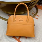 Bolide 27cm Imported original Epsom leather half hand waxed stitching golden brown silver buckle
