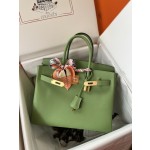 Birkin 30cm avocado green gold buckle  Imported epsom leather hand sewn real shot visible to the naked eye quality