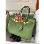 Birkin 30cm avocado green gold buckle  Imported epsom leather hand sewn real shot visible to the naked eye quality