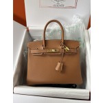 Birkin 30cm CK37 gold brown gold buckle  Imported easy leather hand sewn  Real shot The quality visible to the naked eye
