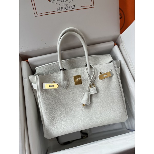 Birkin 30cm original calfskin togo pure white Snow White gold buckle top hand sewn