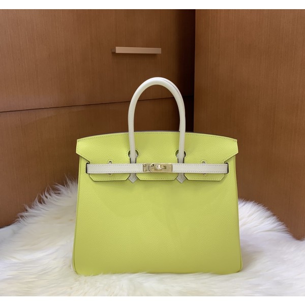 Birkin 25cm epsom lemon yellow ➕ milkshake white gold buckle