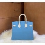 Birkin 25cm togo leather Northern blue ➕ milkshake white Silver buckle