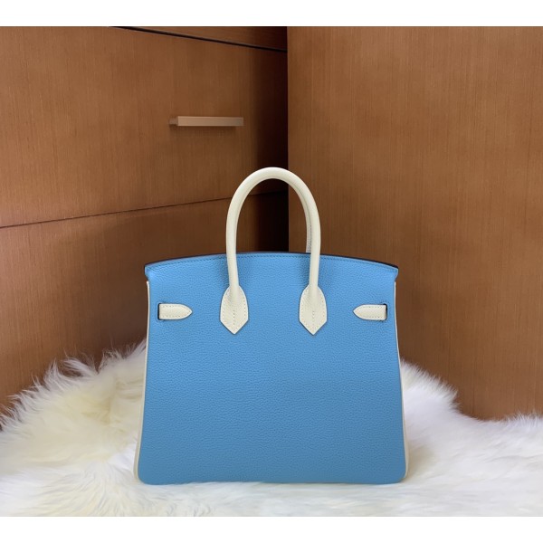 Birkin 25cm togo leather Northern blue ➕ milkshake white Silver buckle