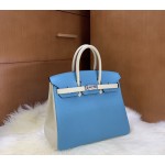 Birkin 25cm togo leather Northern blue ➕ milkshake white Silver buckle
