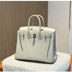 Birkin 25cm original imported Togo calfskin glacier white gold and silver buckle all handmade beeswax thread stitching