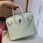 Birkin 25cm original imported Togo calfskin air bubble green silver buckle All handmade beeswax thread stitching