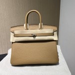 Birkin 25cm original imported Togo calfskin milk tea color gold and silver buckle all handmade beeswax thread stitching