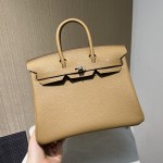 Birkin 25cm original imported Togo calfskin milk tea color gold and silver buckle all handmade beeswax thread stitching