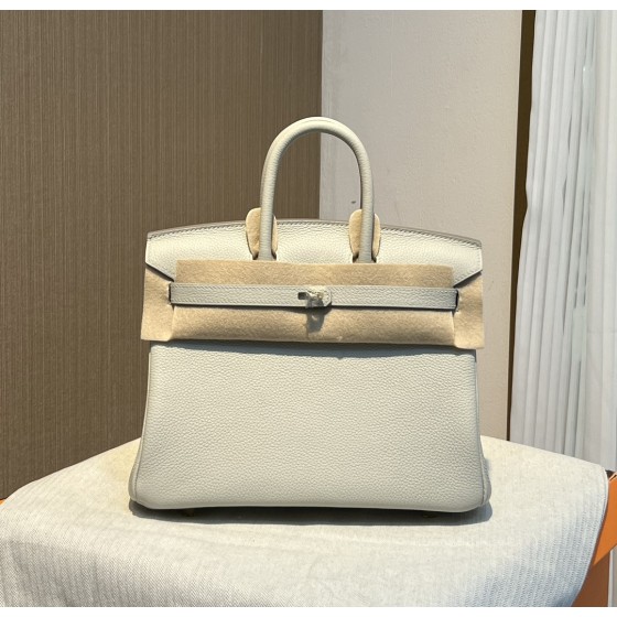 birkin25 imported togo leather glacier white all handmade gold buckle silver buckle