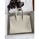 Birkin 25cm Epsom Leather Milkshake White Silver Buckle