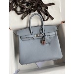 Birkin 25cm Epsom Leather Linen Blue Silver Buckle