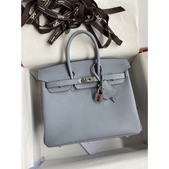 Birkin 25cm Epsom Leather Linen Blue Silver Buckle