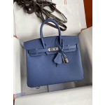 Birkin 25cm Epsom Leather Onyx Blue Silver Buckle