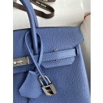 Birkin 25cm Epsom Leather Onyx Blue Silver Buckle