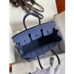 Birkin 25cm Epsom Leather Onyx Blue Silver Buckle