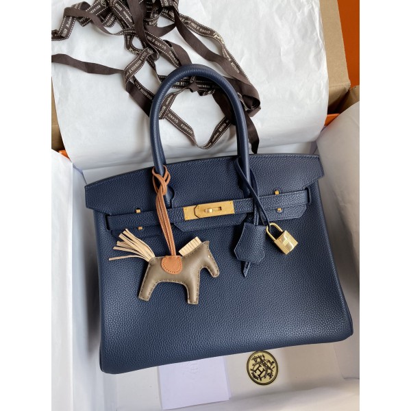 Birkin 25/30/35cm imported Togo leather dark blue gold buckle