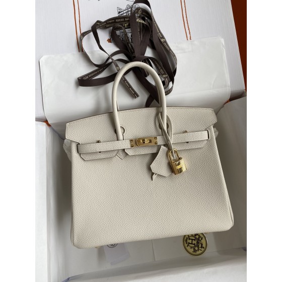 Birkin 25/30/35cm imported Togo leather milkshake white gold buckle