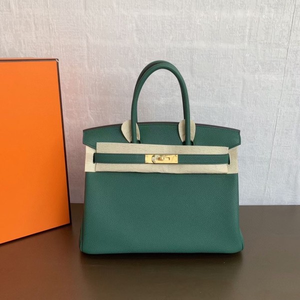 Birkin 30cm peacock green gold buckle imported Togo leather beeswax thread stitching