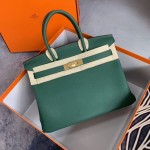 Birkin 30cm peacock green gold buckle imported Togo leather beeswax thread stitching